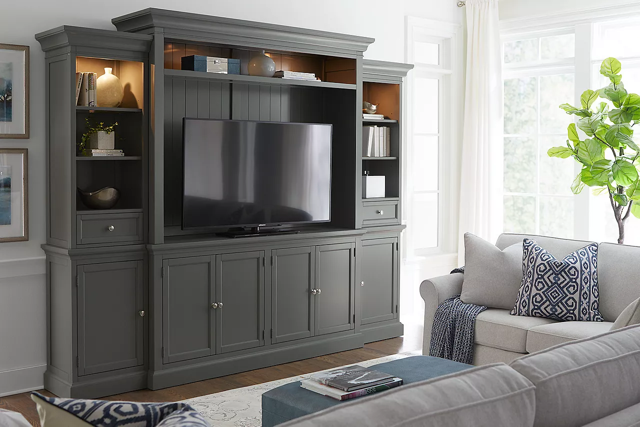 Arlington Entertainment Wall in Grey in a room scene.